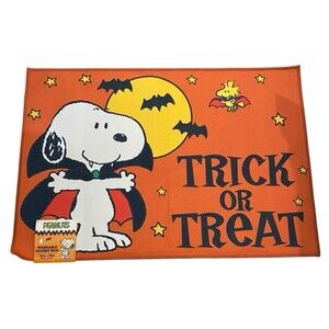 Peanuts Snoopy Halloween Trick or Treat Accent Rug 26x38 Washable Orange